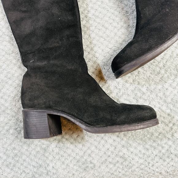 Vintage Y2K Black Suede Leather Mid-Calf Low Heel Retro Tall Boots Ki-Kit 8 - Picture 2 of 6